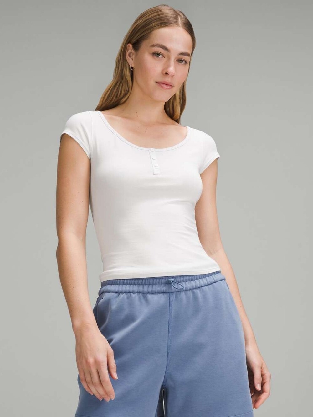Lululemon Cap-Sleeve Henley T-Shirt in Light Vapor